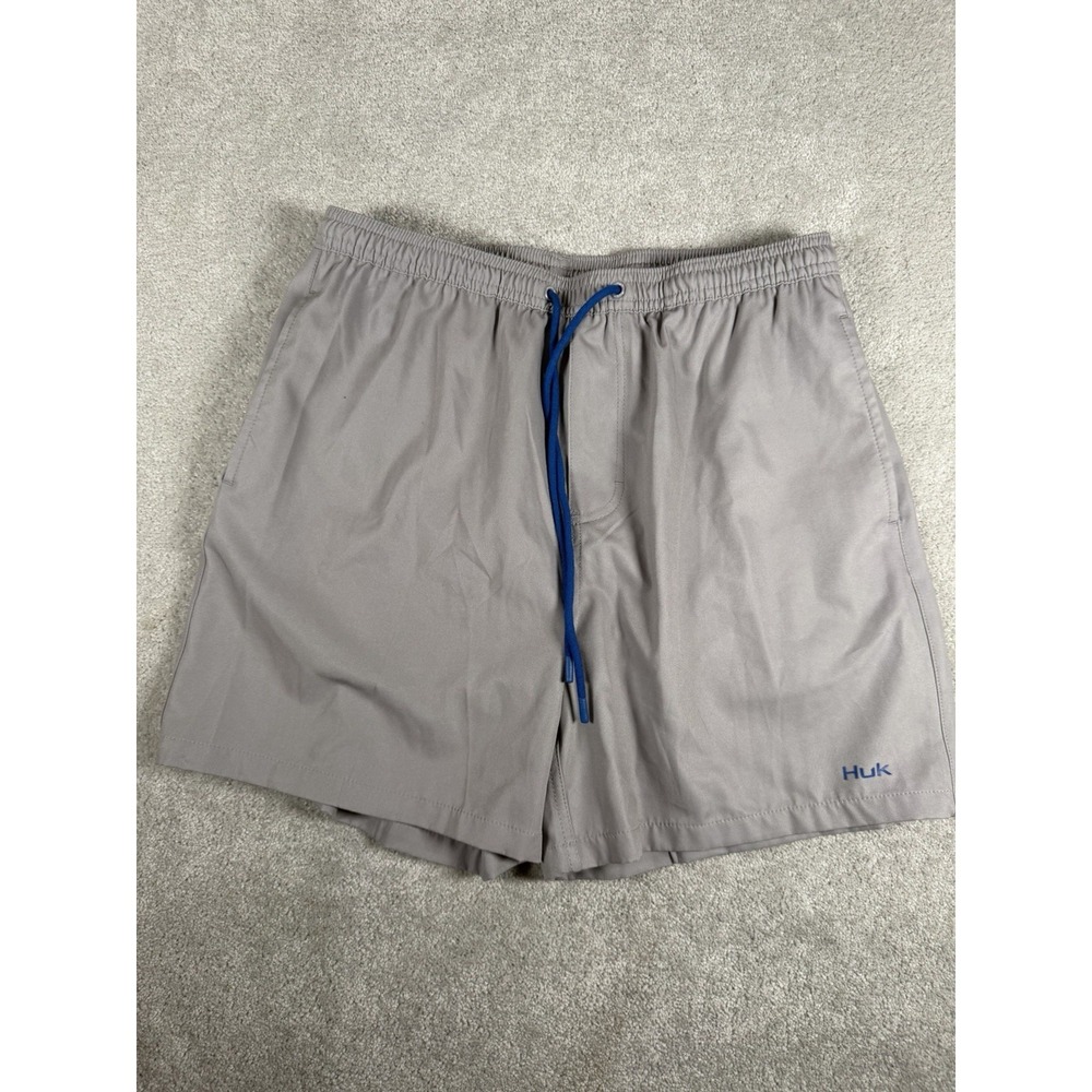 HUK Pursuit Volley Swim Trunks Fishing‎ Shorts Gray M Lined Above Knee 5"